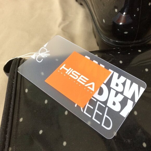 NEW Hisea Rain Boot Womens Mid Calf Polka Dot Navy Fabric Inside Size 6 - Picture 5 of 7